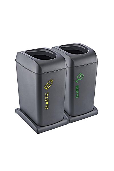 Smartware Set de 2 Coșuri de reciclare din sticlă-plastic cu roți moi 40 Lt