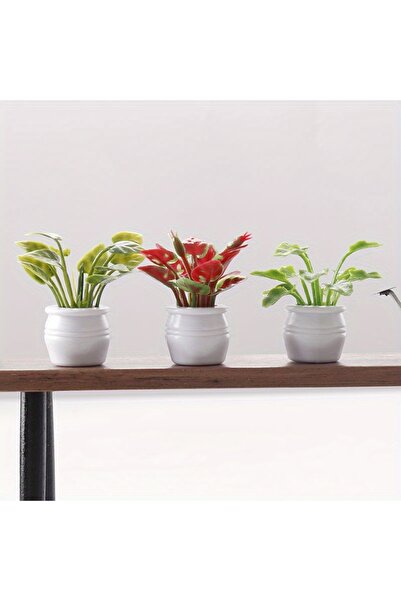 Choice 3 قطع متعددة 3 قطع/مجموعة نباتات مصغرة مزروعة في أصيص، نموذج زينة خضراء مزيفة، نموذج بونساي صغير