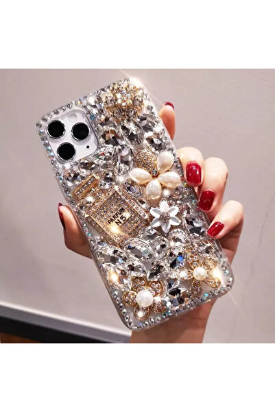 Choice جراب iPhone 15ProMax أبيض فاخر على شكل زجاجة عطر لامعة من الألماس لهاتف iPhone 16 15 14 13 12 11 Pro