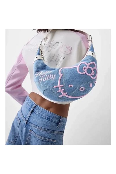 Choice Hello Kitty Sanrio Hello Kitty Spring And Summer New Large-capacity Denim Armpit Bag Hellokitty Cute