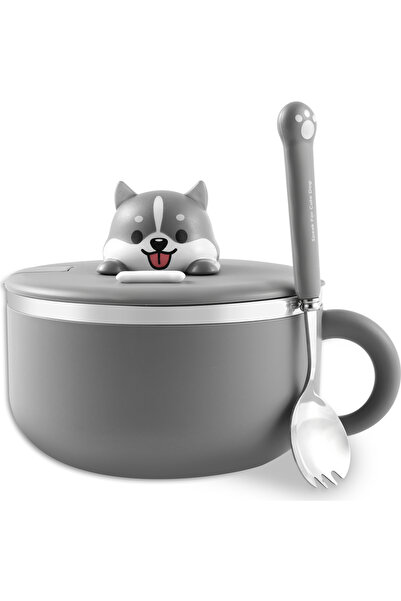 Choice وعاء رامين رمادي 1200 مل معزول، وعاء رامين من الفولاذ المقاوم للصدأ مع غطاء، سلطة فواكه، حساء أرز