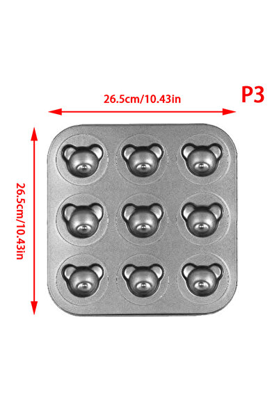 Choice قالب خبز على شكل دب مكون من 9 فتحات، قطعة واحدة، غير لاصق من الفولاذ ا...