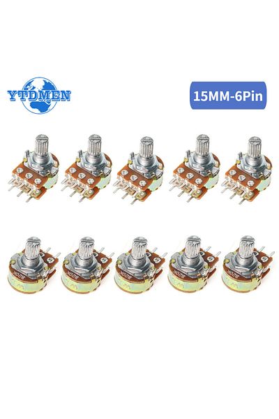 YTDMEN 50k Ohm 10pcs Wh148 B1k B10k B50k B100k B1m 6pin Linear Potentiometer 15mm Shaft With Nuts And Washe