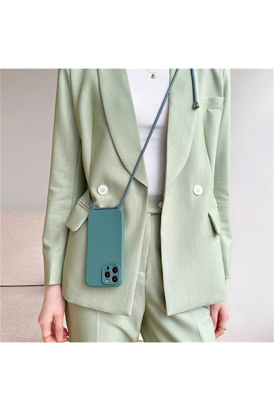 Choice جراب سيليكون سائل مع قلادة وحبل وحزام لهاتف iPhone 12 Pine Green مع سل...
