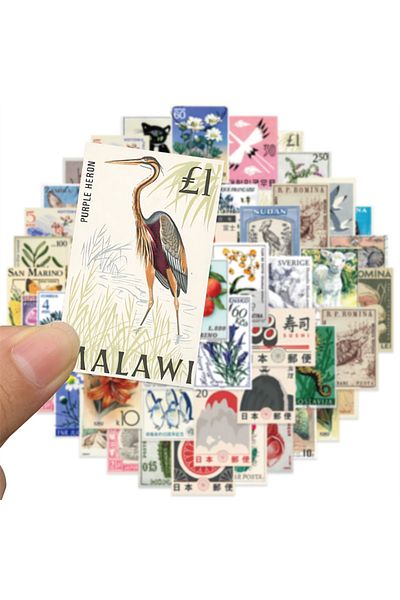 Choice 4cm 50 Pcs 50pcs Retro Stamp Art Stickers Vintage Aesthetic Cartoon Decals For Laptop Luggage Skateb