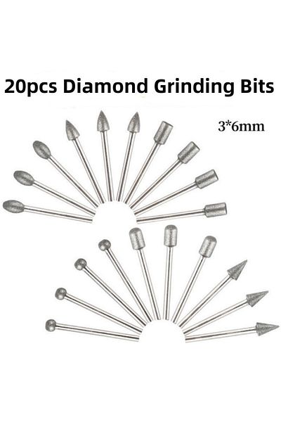 GhPcd 20pcs 20pcs Diamond Drill Grinding Bit Set Mini Drill Burrs Bit Set For Dremel Rotary Tool Grinding