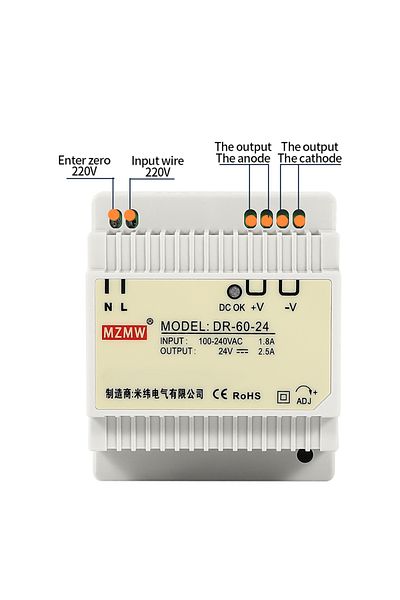MZMW 60w 24v Dr-30 Industrial Din Rail Switching Power Supply Dr-45 Dr-60 30w 45w 60w 12v 24v Ac/dc