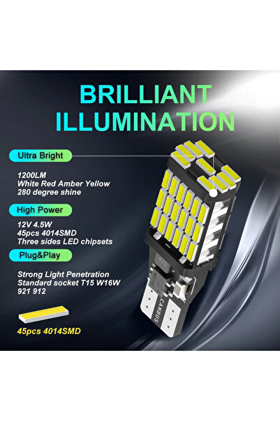 Choice مصباح إشارة الانعطاف T15 Amber 2 قطعة T15 W16W 921 912 T16 T10 902 لمبات LED عالية الطاقة 45 SMD 4014 بديل