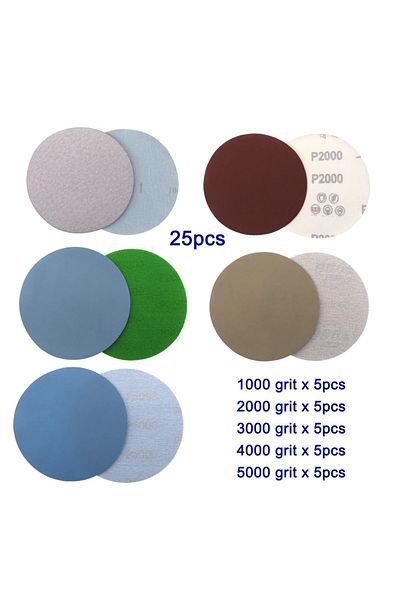 Choice 3 Inch Mixed 25 Pcs 1/2/3/4/5/6 Inch Hook And Loop Sandpaper 25 Pcs Assorted 1000 /2000 /3000 /4000/