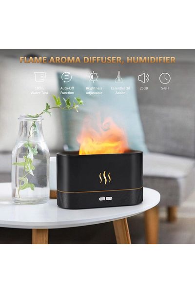 AWH Flame Diffuser Humidifier - Auto Off 180ml - 2 Modes Brightness  with Fire Flame Effect (White)