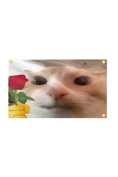 Choice 90 X 150cm Jy028 Cute Cat With Flowers Flag Cool Banner Funny Tapestry 3x5 Ft With Four Grommets For