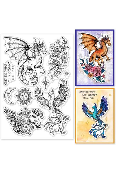 Choice Aech-21702 1pc Magical Animals Silicone Clear Stamps Dragon Phoenix Flying Horse Transparent Stamp S