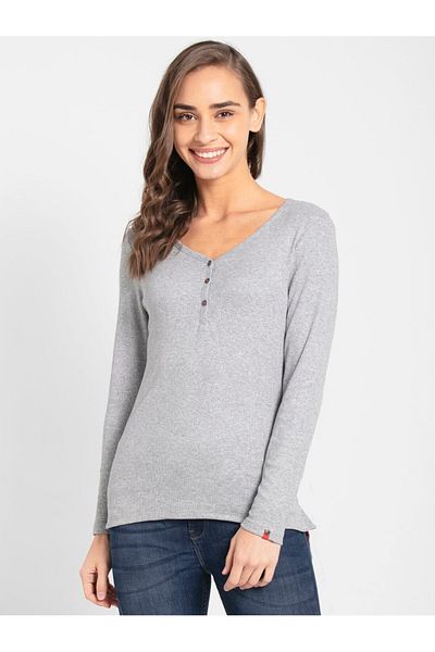 JOCKEY USA Original Womens Loung Wr Full Slv Henley UL15-01 Gray