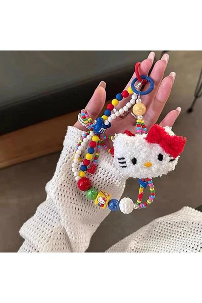 Choice Chain Color Random Sanrio Colorful Beaded Keychain Hello Kitty Kawaii Cartoon Plush Phone Strap Wris
