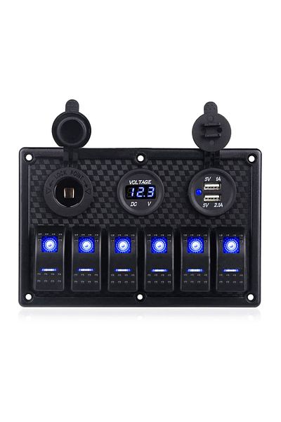 Choice Blue Boat Switch Panel Car Switch Panel Waterproof Digital Voltmeter Dual Usb Port 12v Outlet Combin