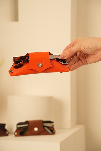 WATCHOFROYAL Genuine Leather Saffiona Orange Glasses Pouch