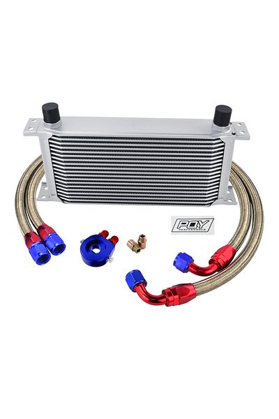 PQY Silver 19rows 6721br Universal 19 Rows Oil Cooler Kit Oil Filter Sandwich Stainless Steel Braided