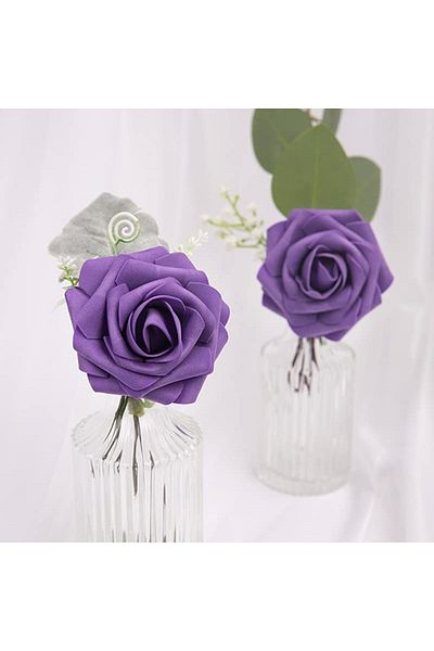 Choice Dark Purple Artificial Flowers 25pcs Real Looking Dark Purple Foam Fake Roses With Stems For Diy Wed