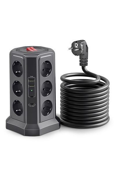 Choice 110-250v Eu 12 Black Eu 12-bit Multi-socket Power Board 4000w16a, 2 Usb A And 2 Usb C Ports, Black M