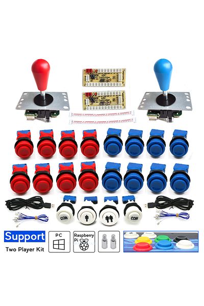 Choice Red And Blue Arcade Joystick Kit 2 Player Set Zero Delay Usb Board Happ Push Button 8 Way Joystick F