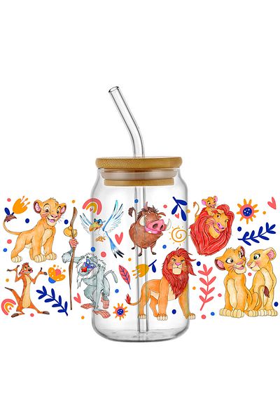 Choice Ap257 Miniso 3d Cartoon 16oz Libbey Uv Dtf Cup Wrap Wrap Lion King Transfers Sticker Diy Mug Custom