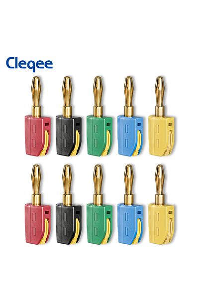 CLEQEE P10064-5c-10pcs P10064 10pcs 4mm Banana Plug High Current Quick Connect Gold-plated Banana Co
