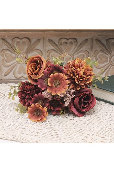 Choice Orange Coffee Artificial Flowers Autumn Roses Silk Hydrangea Daisies Home Table Bouquet Decoration W