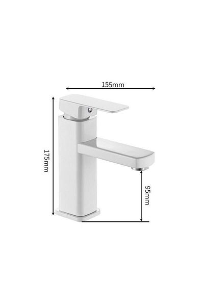 RETHME Stainless Steel White White Bathroom Sink Faucet Square Basin Faucet Hot & Cold Water Mixed W