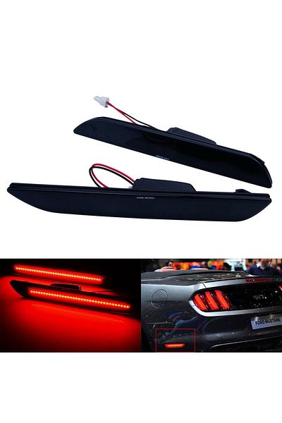 Choice مصباح عاكس الضوء الجانبي LED بعدسات سوداء مدخنة حمراء من Angrong لسيارة Ford Mustang 2015 وما فوق