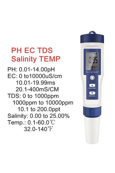 JUANJUAN No Backlight 5 In 1 Ph Meter Water Quality Tester Digital Tds Ec Ph Salinity Temperature Meter For P