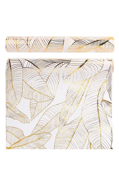 Choice 30*280cm Gold Golden Leaf Organza Metallic Table Runner For Home Kitchen Party Table Decoration