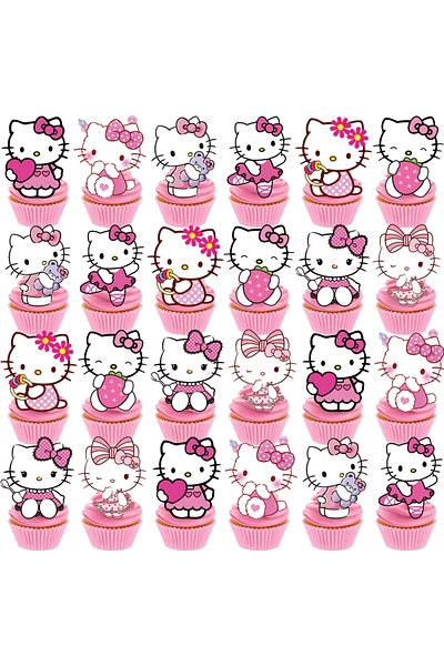 Choice 24pcs Hello Kitty Cake Topper、cupcake Toppers ，hello Kitty Birthday Decoration Theme Party Supplies