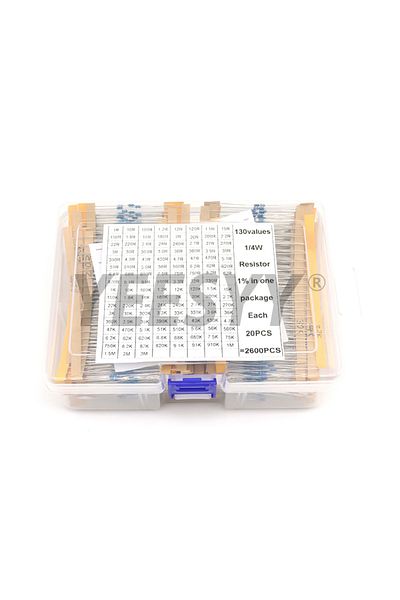 Choice 0.25w 130valuex20pcs 1/4w 1/8w 1/2w 1w 2w 1% Metal Film Resistor Kit 130 Values 0.25w 0.5w Resistanc