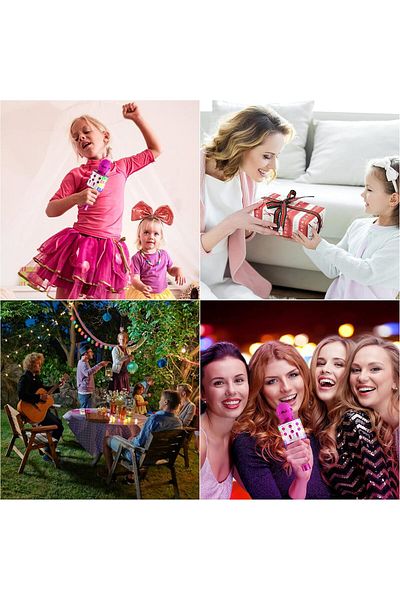 AWH Wireless Bluetooth Karaoke Microphone, LED Light-Up Portable Mic & Speaker(Rose Red)