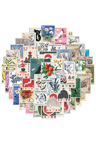 Choice 4cm 50 Pcs 50pcs Retro Stamp Art Stickers Vintage Aesthetic Cartoon Decals For Laptop Luggage Skateb