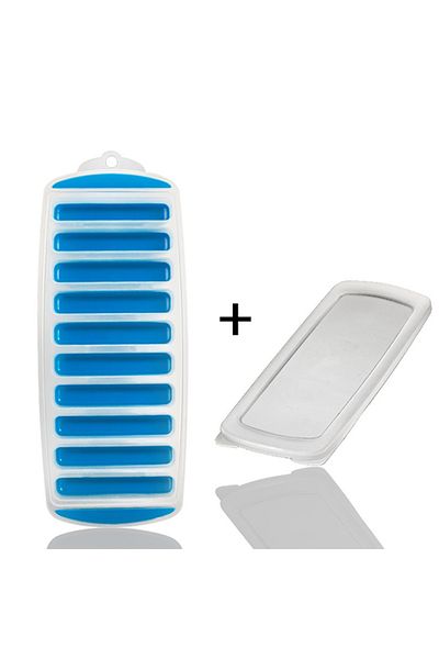 PGY Blue Pop Out Plastic Ice Cube Tray With Lid Reusable Ice Stick Tray Mold For Water And Sport Bottles