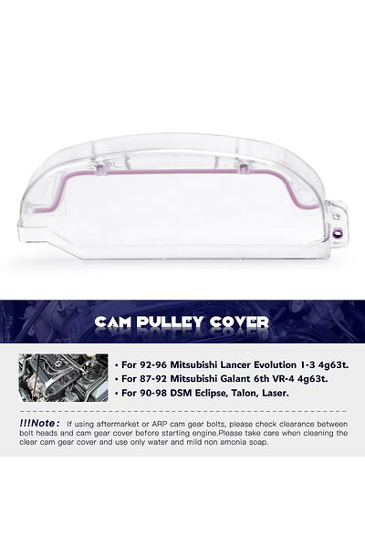 PQY LZONE - Clear Cam Gear Pulley Timing Belt Cover For 92-96 Mitsubishi Lancer EVO 1-3/DSM 4g63 4g63...