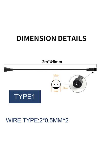 Choice 2m Type1 2pin 2meter Ip67 Waterproof Extension Cable Connect Wire Power Cord For Led Outdoor String