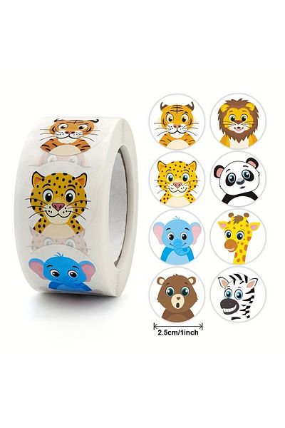 Choice Type A 500pcs 500 Pieces/roll, 2 Rolls Of 16 Cartoon Animal Stickers, Teacher Rewards Gifts And Dec