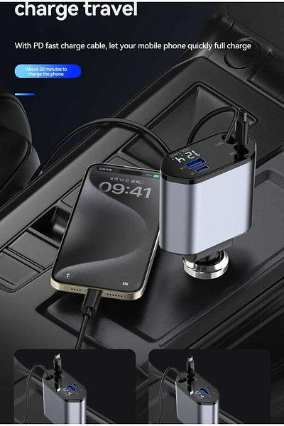 Choice Black 4-in-1 Charger Adapter Car Cigarette Lighter Phone Charger 120w Fast Charging Flash Charging R