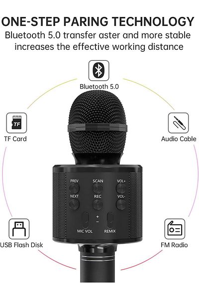 AWH 2-Pack Wireless Bluetooth Karaoke Microphones, for Singing– Assorted Colors