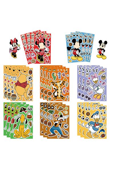 Choice 8pcs 8 Sheets Disney Make A Face Puzzle Stickers Mickey Minnie Donald Duck Kids Assemble Jigsaw Toys