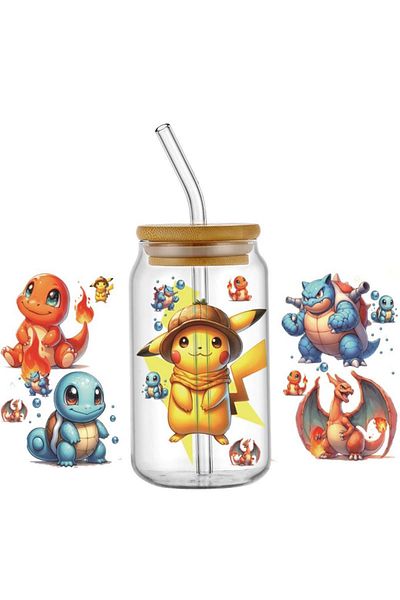 Choice H2049 Miniso 3d Pokemons Pikachu Decal Uv Dtf Cup Wrap For 16oz Libbey Diy Cartoon Washable Transfer