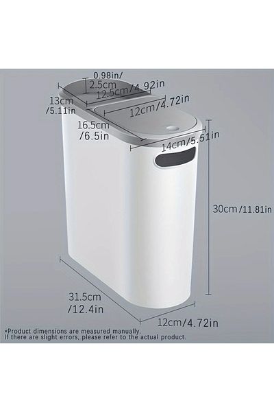 Choice 10l White Slim Plastic Trash Bin With Lid,easy Press-top,space Saving Design, Suitable For Bathroom