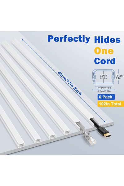Choice 6pcs Cord Hider for One Cord, 102in Cable Hider, Paintable Wire Covers for Cords Wall, PVC Wire H...