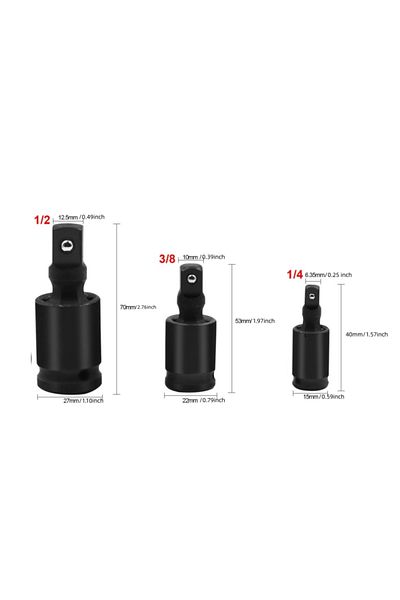 Choice 3 Pcs 360 Degree Swivel Knuckle Joint Air Impact 1/2 3/8 1/4 Inch Wobble Retractable Socket Adapter