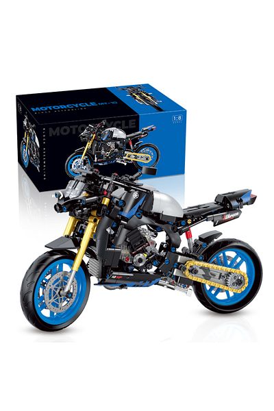 M MENBIS 638pcs With Box 1:8 Motorbike Building Blocks Model Moc Racing Moto Vehicle Technical Bricks Birthda