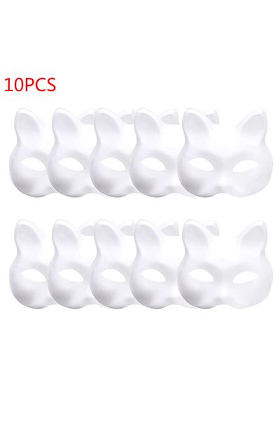Choice 10pcs 10/20/30/50/100pcs Therian Masks White Cat Masks Blank Diy Halloween Mask Animal Half Facemask