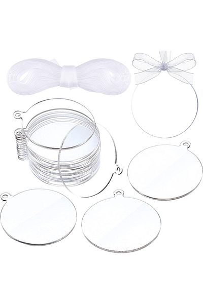 Choice 30pcs 30pcs Clear Acrylic Round Disc Blank Acrylic Circles Clear Disc Ornaments Blanks With Ribbon D