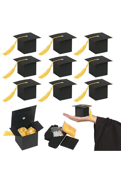 Choice One Size 30pcs 30pcs Black Bachelor Hat Cap Candy Box For Graduation Cookie Gift Packaging Boxes Bag